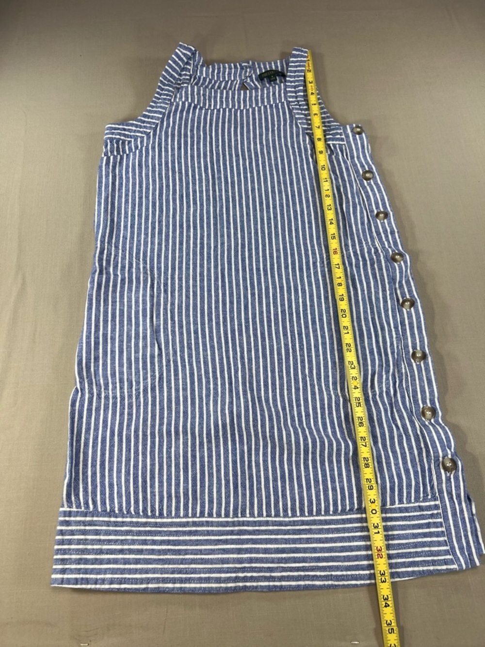 For Cynthia Women’s Blue White Stripe Linen Sleeveless Shift Dress Side Buttons - Picture 6 of 16